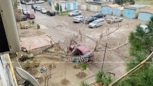 Sumqayıtda qurumuş ağac avtomobilin üstünə düşüb