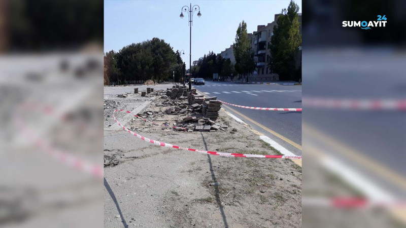 Sumqayıtda Mehdi Hüseynzadə adına stadionun yaxınlığındakı səkilərdə piltələr yenilənir