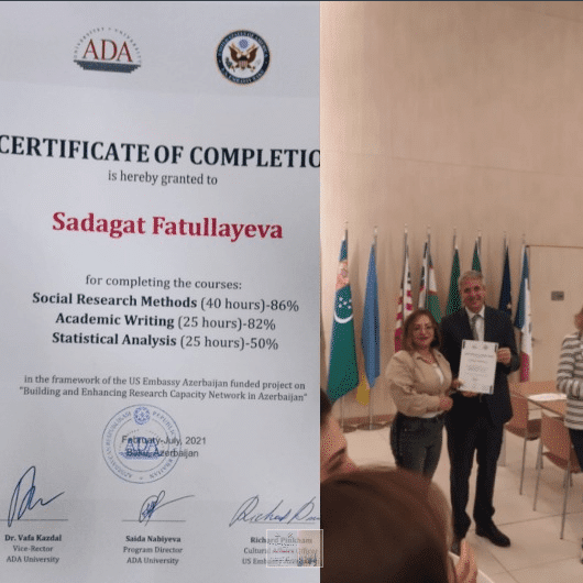 Sumqayıt Dövlət Universitetinin əməkdaşı sertifikata layiq görülüb