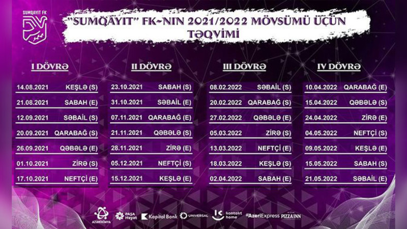 Sumqayıt futbol klubunun Premyer liqada qarşılaşacaq klubların siyahısı açıqlandı