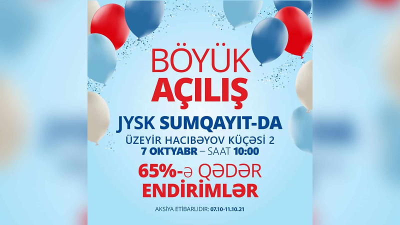 Sumqayıt: Skandinaviyanın mәşhur brendi olan JYSKda 65%-ə qədər endirimlər