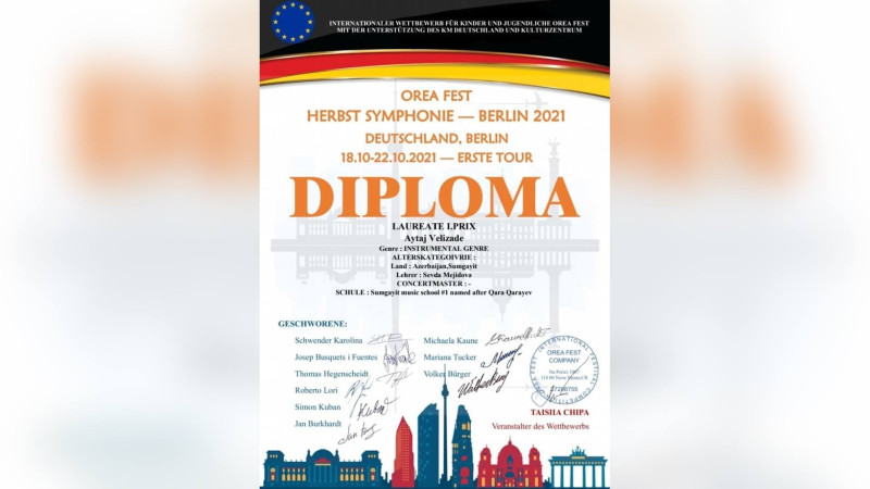 Sumqayıt şagirdləri  HERBEST SYMPHONIE - Berlin 2021 çox janrlı müsabiqədə qalibiyyət əldə ediblər
