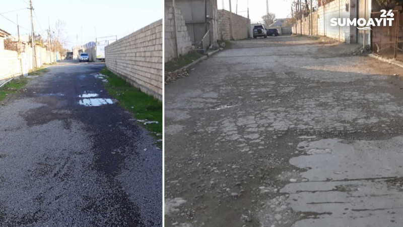 Sumqayıt: qəsəbə sakinləri yol örtüyünü öz hesabarına çınqılla örtüblər