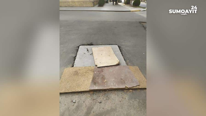 Sumqayıt: Hərbi komissarlığın yanında kanalizasiya qapaqları yoxdur