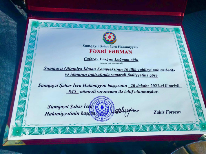 Sumqayıt Olimpiya İdman Kompleksinin bir neçə əməkdaşı mükafatlandırılıb-YENİLƏNİB