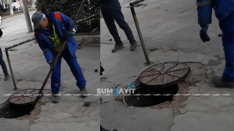 Sumqayıt: 18-ci məhəllədə kanalizasiya quyusu təmizlənib