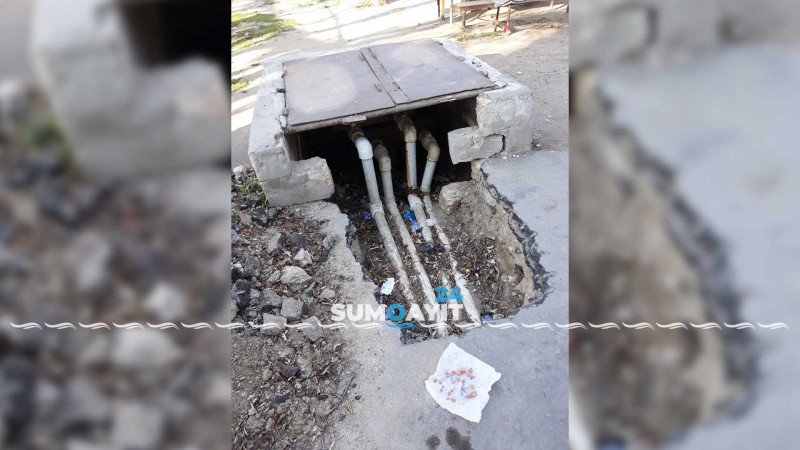 Sumqayıt: yeraltı boruda təmir aparılıb, lakin qazılmış yerin üstü örtülməyib