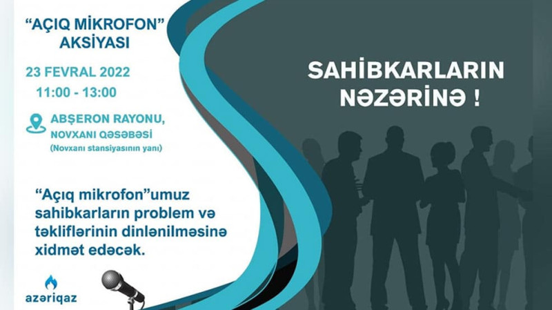 Novxanı qəsəbəsi: “Azəriqaz” İB “Açıq mikrofon” aksiyası keçirəcək