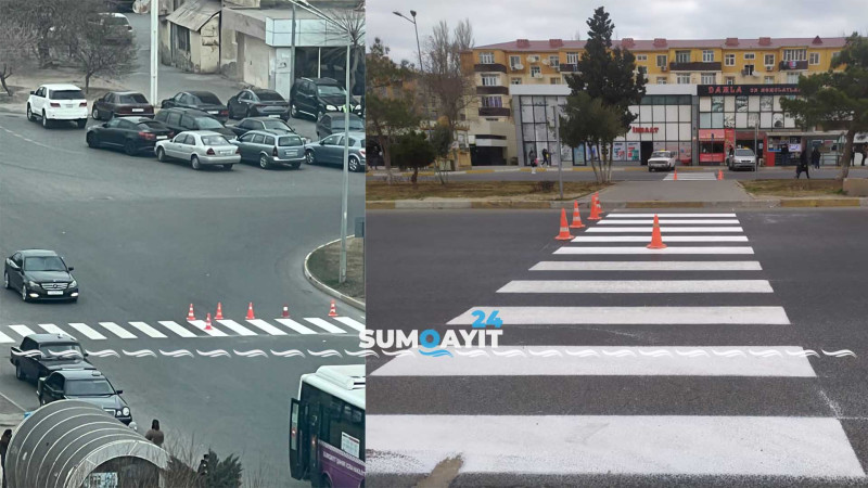 Avtovağzalın önündəki yolda piyadaların rahatlığını təmin etmək məqsədilə işlər görülür