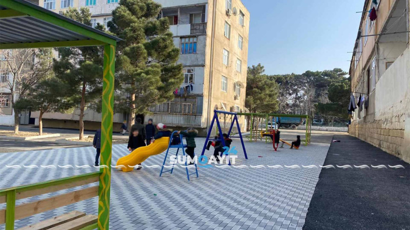 H.Z. Tağıyev qəsəbəsində uşaq meydançasının tikintisi yekunlaşıb
