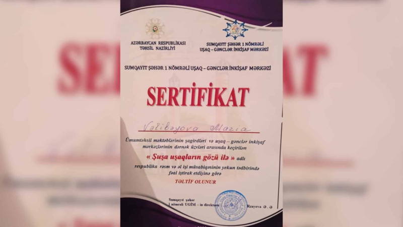 Sumqayıtlı gənc respublika rəsm və əl işi müsabiqəsində iştirak edib
