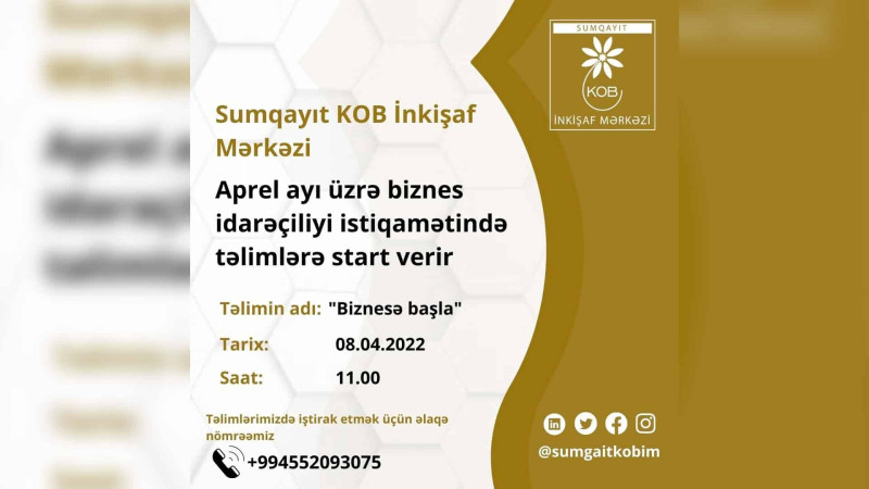 Kiçik və orta biznes subyektləri və potensial sahibkarlar üçün təlim keçiriləcək
