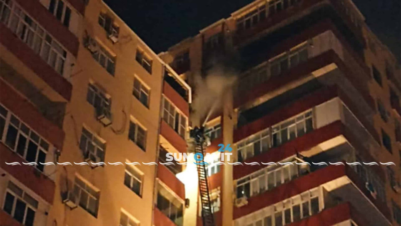 8-ci mikrorayonda 17 mərtəbəli binada yanğın olub