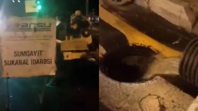 Azərbaycan prospektində kanalizasiya xətti tutulub