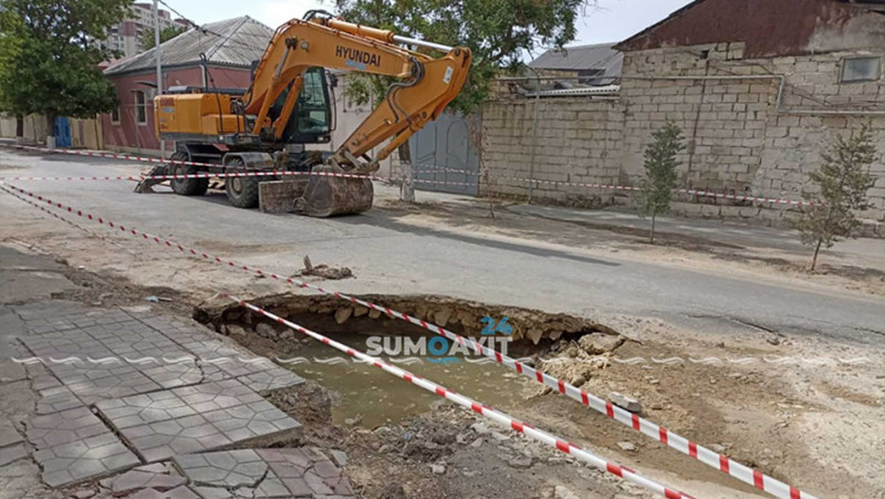 Təmir olunmuş yol yenidən çöküb