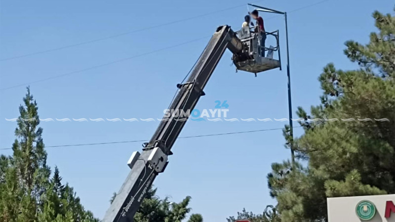 İşıq dirəklərinə yeni led lampalar quraşdırılır