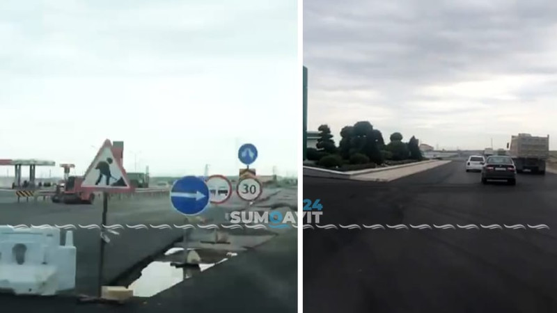 Bakı-Quba yolu: H.Z.Tağıyev qəsəbəsində asfalt örtüyü yenilənir