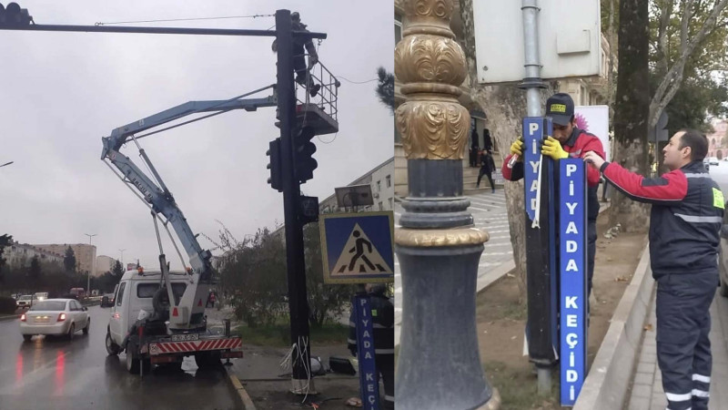 Köhnə yol nişanları yeniləri ilə əvəz edilir