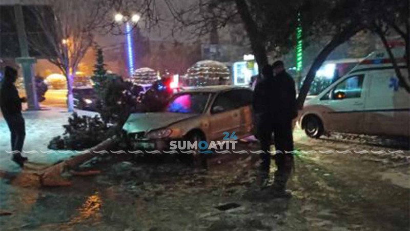 Sumqayıtda minik avtomobili ağaca çarpılıb