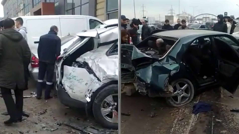 Bakı-Sumqayıt yolunda ağır qəza: “Mercedes” bir neçə maşına çarpılıb
