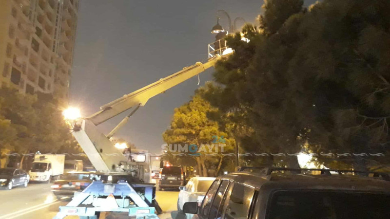Sumqayıt boyunca işıq dirəklərinə yeni lampalar quraşdırılır