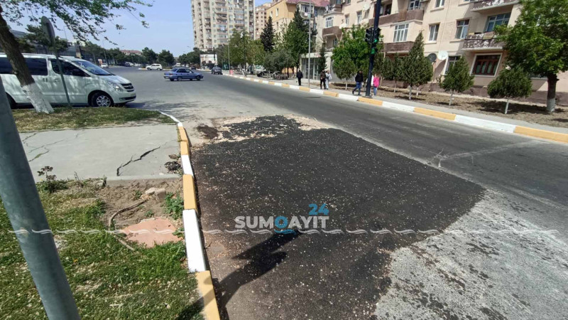 Asfaltlanmasına cəhd göstərilən piyada keçidi