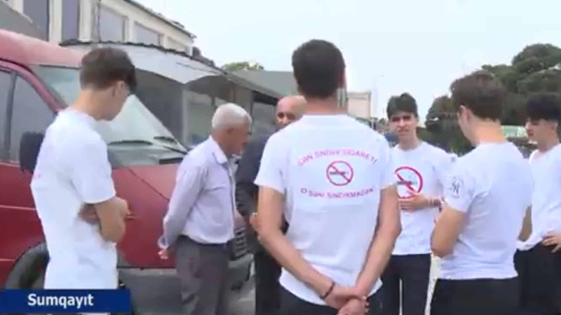 Şagirdlər siqaret əleyhinə aksiya keçiriblər