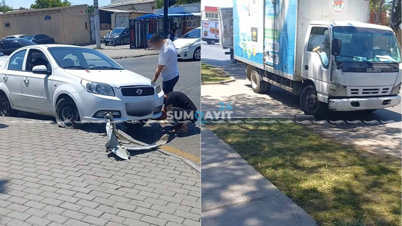 Sumqayıtda yük maşını qəzaya uğrayıb