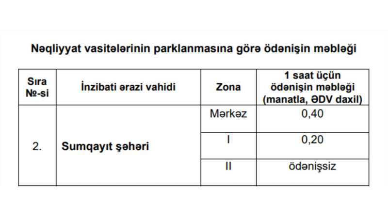 Yeni parklanma qiymətləri qüvvəyə minib