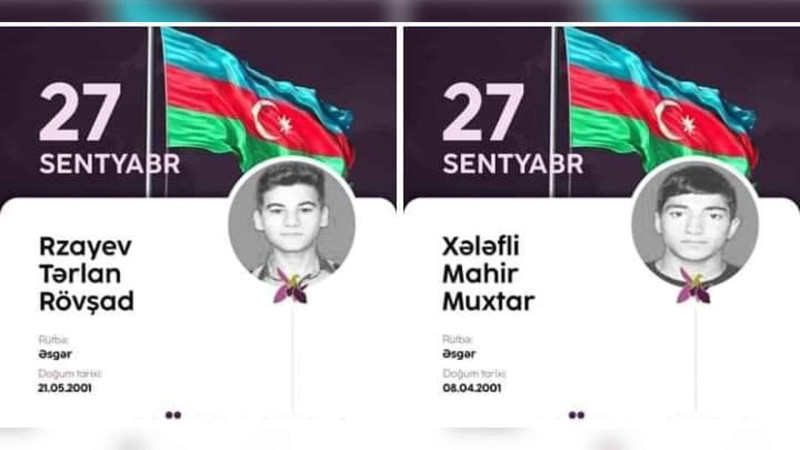 Bu gün 19 yaşında şəhidlik zirvəsinə ucalan 2 gəncimizin – Tərlan Rzayev və Mahir Xələflinin anım günüdür