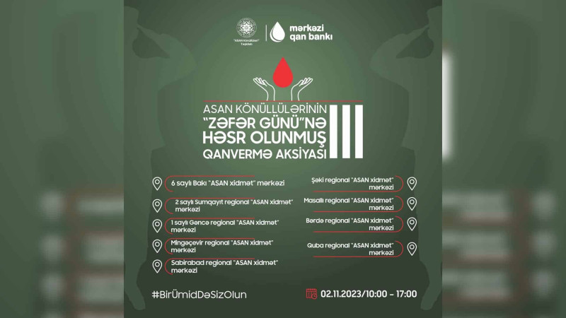 Zəfər Günü ilə əlaqədar qanvermə aksiyası təşkil olunacaq