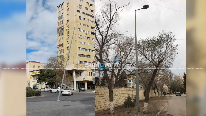 Əyilən vəziyyətdə qalan dirəklər sakinləri narahat edir