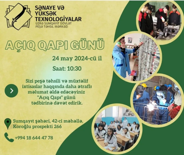 Sumqayıt Dövlət Peşə Təhsil Mərkəzində Açıq Qapı günü olacaq