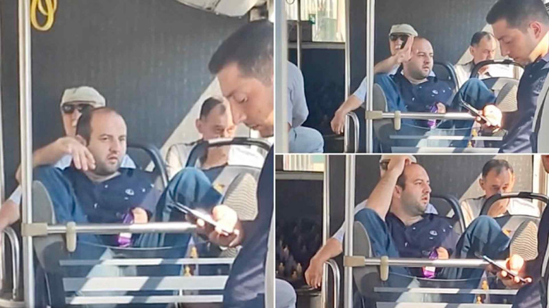 Kişi avtobusda ayaqlarını qaldıraraq oturdu – VİDEO