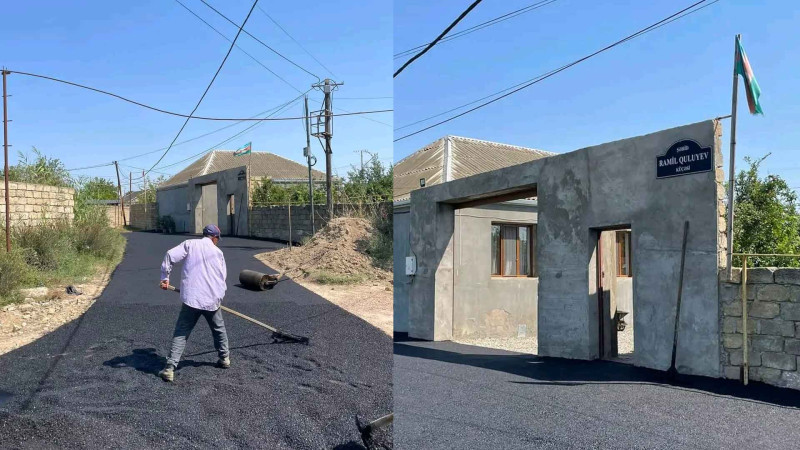 Novxanıda Şəhid Ramil Quliyev küçəsinə yeni asfalt örtüyü çəkilir