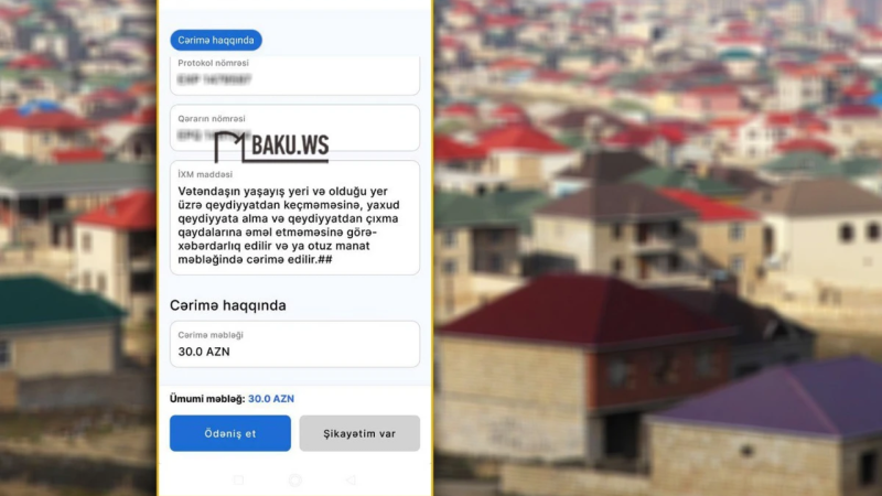 Qeydiyyata düşməyən vətəndaş 30 AZN cərimələnib