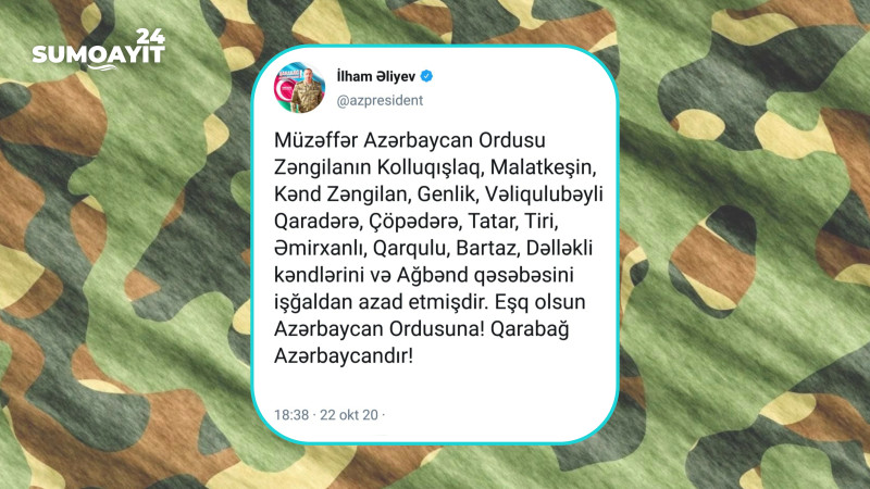 Vətən müharibəsinin 26-ci günü - mühüm ərazi və yüksəkliklər azad edilib