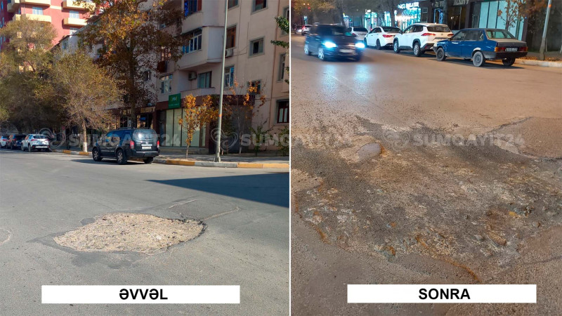 Yol qəzalarına səbəb olan çuxur yamaqlanıb