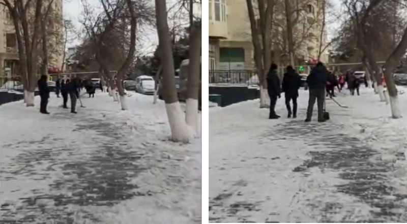 Sumqayıtın küçələri qardan təmizlənir - VİDEO