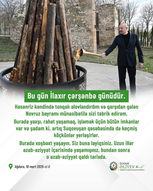İlham Əliyev Azərbaycan xalqını İlaxır çərşənbə münasibətilə təbrik edib