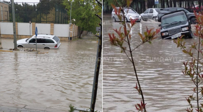 Sumqayıtda avtomobillər və avtobus batıb - VİDEO