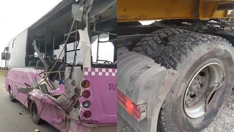 Sumqayıtda avtobus yük maşını ilə toqquşdu