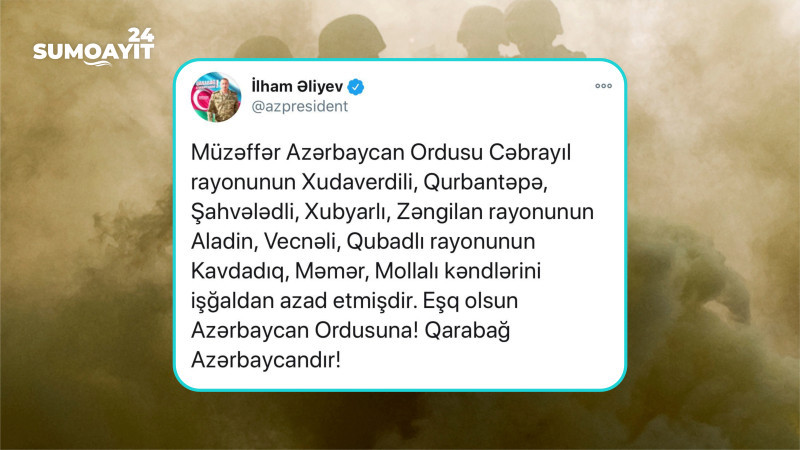 Vətən müharibəsinin 34-cü günü - Düşmən itkilər verir, kəndlərimiz azad olunur Vətən müharibəsinin 34-cü günü - Düşmən itkilər verir, kəndlərimiz azad olunur