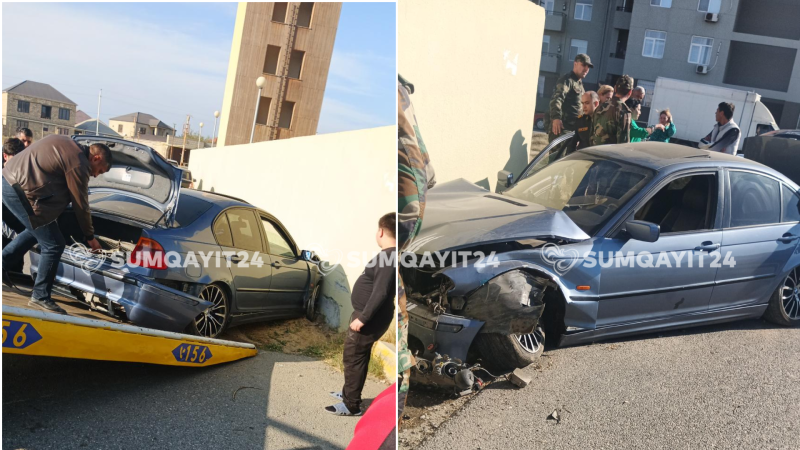Sumqayıtda sürücü idarəetməni itirdi – Avtomobil divara çırpıldı