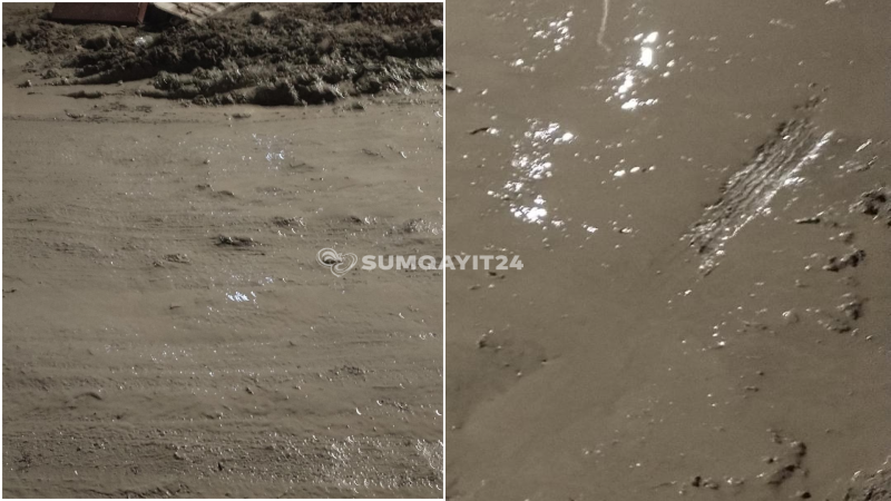 Sumqayıtda mart ayında sökülən yol indi bataqlığa çevrilib