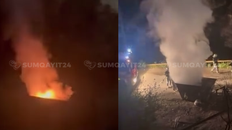 Sumqayıtda qaz xəttinin yanında od oyunu