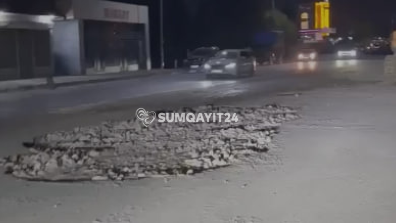 Sumqayıtda çökən avtomobil yolu bərpa edilir
