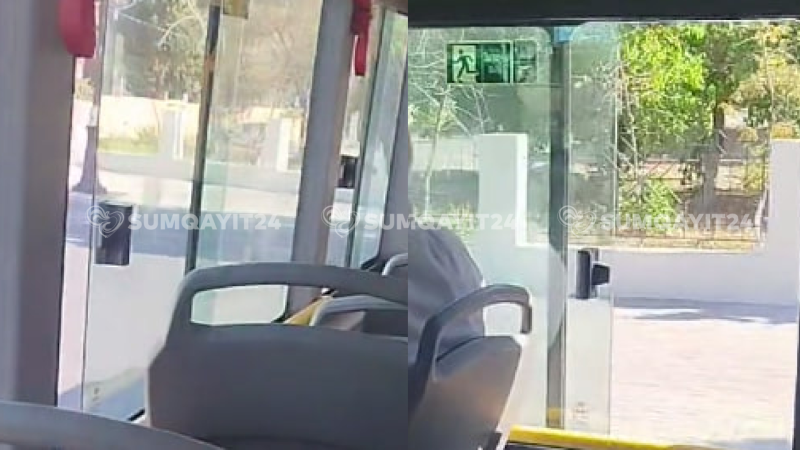 Sumqayıtda avtobusda yeni sərinləmək üsulu - Açıq qapı və pəncərələr