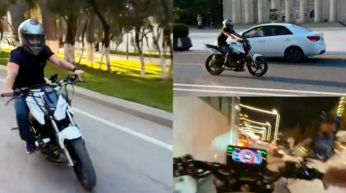 Nömrəsiz motosikletlə Sumqayıtda şou göstərdi