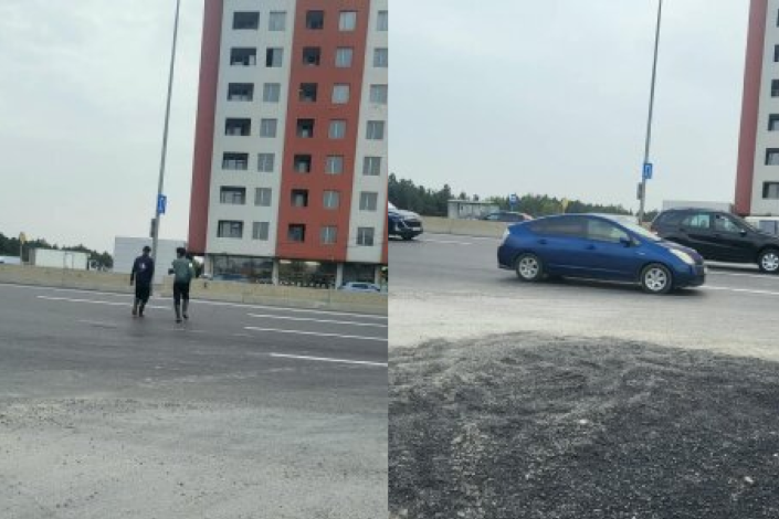 Ceyranbatanda sakinlərdən iki tələb: piyada keçidi və dayanacaq